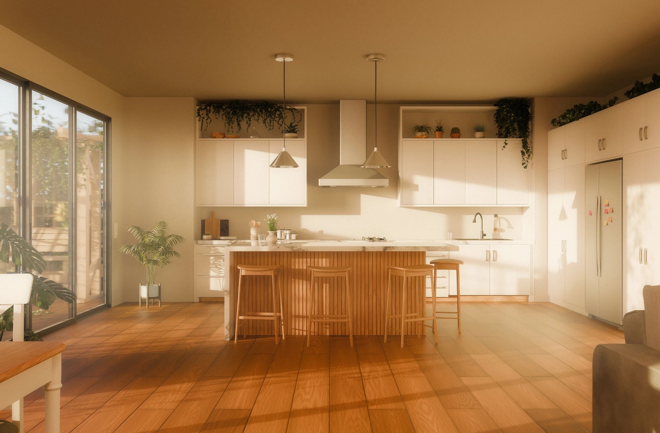 Bright residential kitchen with island showing interior planning potential